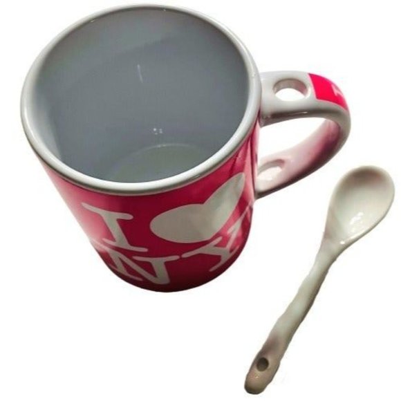 Souvenir I Love New York Pink Ceramic Coffee Mug with Spoon All Over Print - Picture 5 of 6